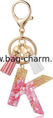 GUGEER Letter Keychain Charm Colorful Resin Initial Keychain with Double PU Tassel Stylish Accessory for Women Girls Backpacks Wallets