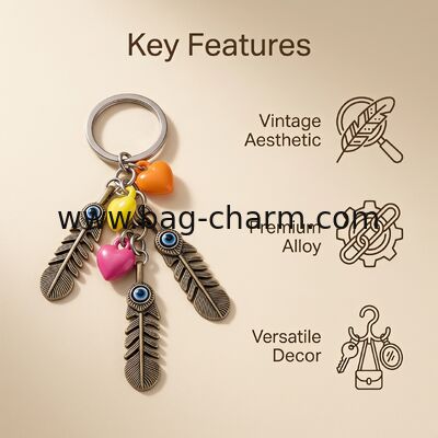 GUGEER Blue Evil Eye Keychain,Heart Feathers Keychain Turco Amuleto de Cristal Hecho a mano Cuaderno de colgantes Ornamento de joyas Amuleto de buena suerte