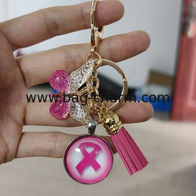 GUGEER Letter Keychain, pink Butterfly Keychain Cute Resin, Initial Keychain Backpack Charms, Breast Cancer Bag Charms  for Women, Girls