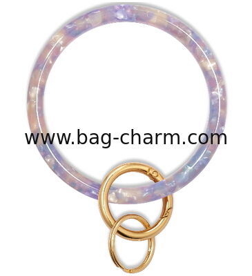 GUGEER  Key Ring Bracelet Wristlet Keychain Bangle Keyring for Women, Acetate Round Key Chain