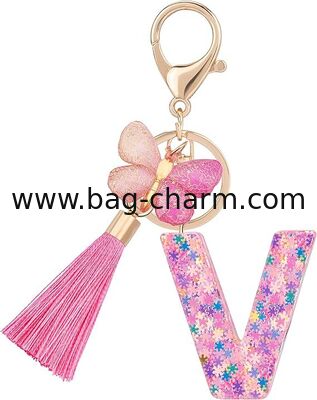 GUGEER Bonitos llaveros rosados para mujeres Chicas, llaveros de letras iniciales con llave, encantos para llaves Bolso de mano Mochilas