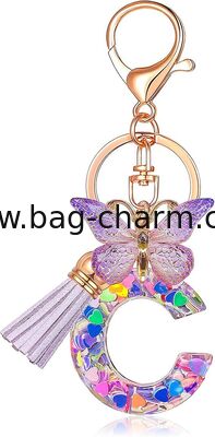 GUGEER Purple Initial Letter Keychain, Alfabeto Metálico Keychain para bolso Decoración de bolso, Regalo de cumpleaños para mujeres niñas
