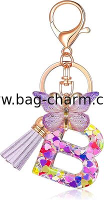 GUGEER Purple Initial Letter Keychain, Alfabeto Metálico Keychain para bolso Decoración de bolso, Regalo de cumpleaños para mujeres niñas