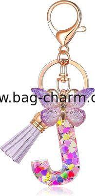GUGEER Purple Initial Letter Keychain, Alfabeto Metálico Keychain para bolso Decoración de bolso, Regalo de cumpleaños para mujeres niñas