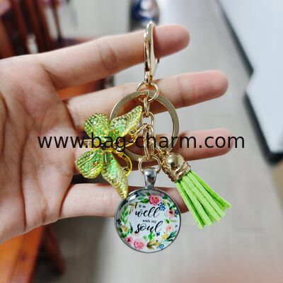 GUGEER Personalized logo Exquisite Butterfly Keychain,Tassel Pendant Keychain Fashion Key Ring Decorative Bag Accessory for Women Ladies
