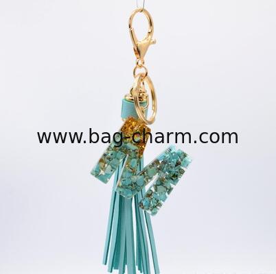 GUGEER Initial Letter Keychain Cute Resin with 2 PU Tassel, Letter Keychain for Backpack Charms, Initial Keychains for Women