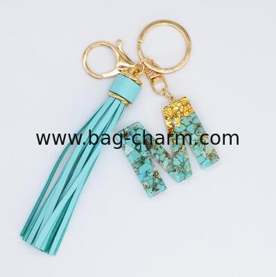 GUGEER Initial Letter Keychain Cute Resin with 2 PU Tassel, Letter Keychain for Backpack Charms, Initial Keychains for Women