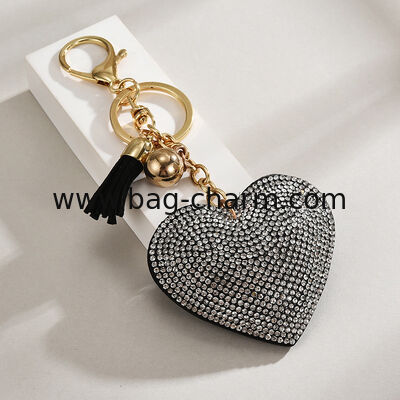 GUGEER Rhinestone Heart Charm Keychain - Cute Bag Purse Handbag Accessories - Tassel Key Chain for Women Men