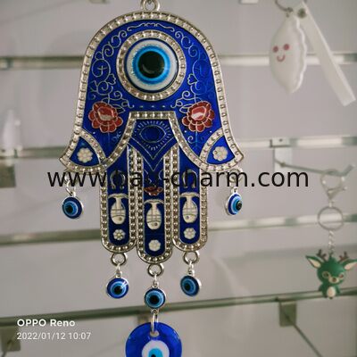 GUGEER Blue Evil Eye Glass Hanging Pendant Car Rearview Evil Eye Encanto Ornamento Turco Griego Amuleto Decoración de pared Accesorios para la buena suerte Protección Energía Fiesta de bodas Casa de Navidad (Fatima)