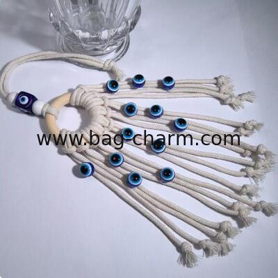 GUGEER Turkish Evil Blue Eye Bag Charms Handmade Tassel Bag Charm Keychain Amulet Home Decor Blessing Protection Crystal Pearl Gift Blue Eyes Keychains Car Hanging Ornament