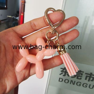 GUGEER Pink Jelly balloon Dog Keychain Lovely Puppy Key Ring,Cute Pet Animal Keychain Decor Metal Keyring Portable Gift for Girls